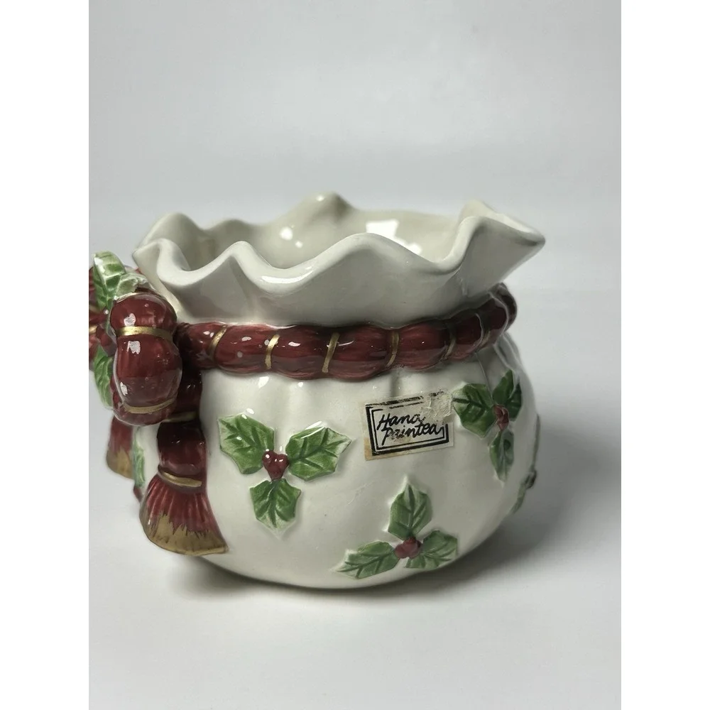 Fitz & Floyd Deck The Halls Christmas Potpourri‎ Bowl Dish Holly Bow Decoration